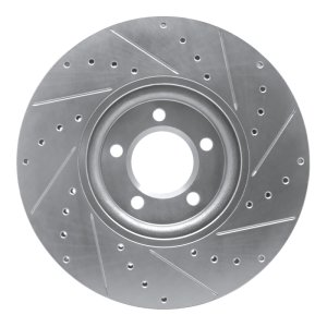 Jaguar VanDEN PLAS Brake Rotor (1) - Front Left - R1 Concepts - Drilled & Slotted - Silver - `03-`05